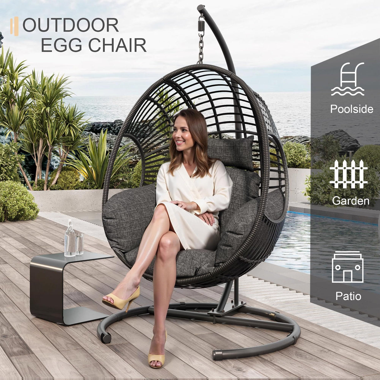 LUTINLIX Oversized Hanging Egg Chair Outdoor Indoor, Wicker Swing Egg Chair with Stand 400lbs Capacity for Bedroom, Patio, Garden and Balcony (Black-Regular, Oversize) LUTINLIX