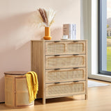 LEVNARY 4 Drawer Dresser for Bedroom, Rattan Dresser Drawers Storage Cane Cabinet, Wooden Chest of Drawers for Bedroom, Entryway, Living Room (1, Natural) LEVNARY