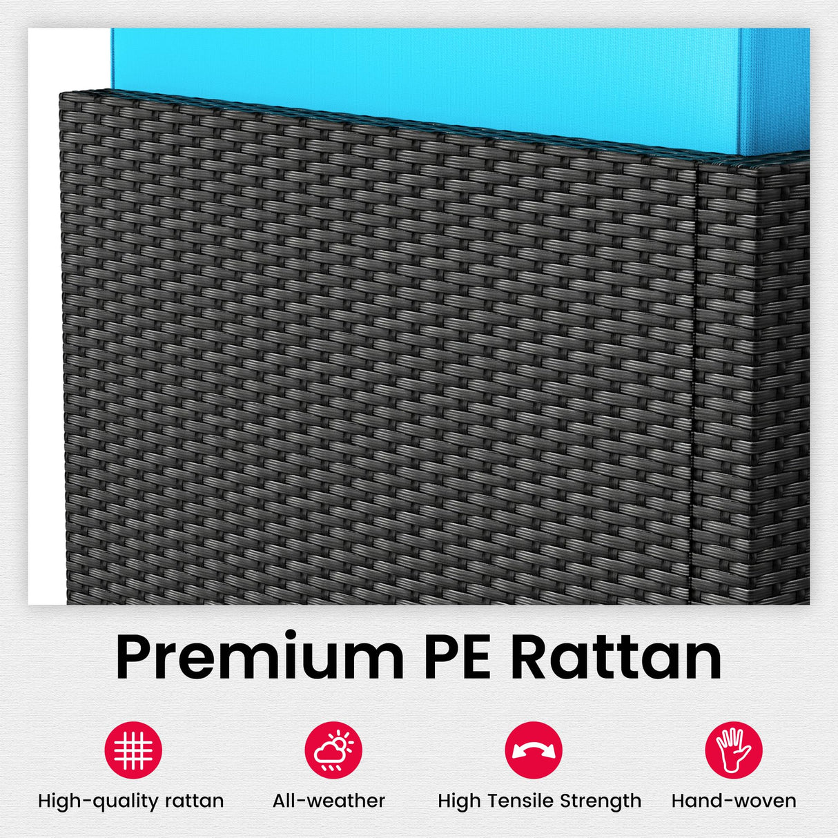 Pamapic 7-Piece Outdoor Furniture,All-Weather Wicker Modular Sectional Sofa with Patio Crystal Coffee Table, Adjustable Reclining Sectional Couch with Washable Removable Cushion Covers, Light Blue Pamapic