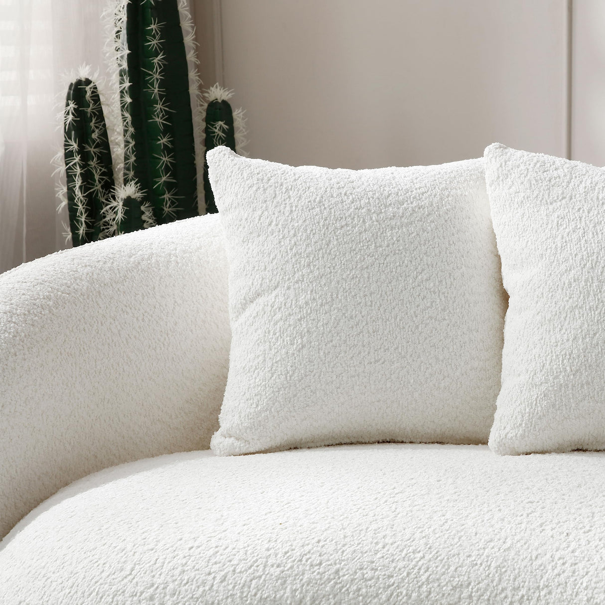 BAMOOLI 101'' Curved Sofa Couch, Mid Century Modern Half Moon Living Room Sofa, Luxury 5-Seat Sofa Couch with 4 Throw Pillows, Teddy Fleece Leisure Couch for Apartment, Office, Bedroom, Beige BAMOOLI