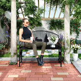 HavenlyYouth Outdoor Bench, Garden Bench with Backrest and Armrests, Patio Bench with Forest Series Pattern, Anti- Rust Thickened Metal Bench Outdoor for Garden, Yard, Patio, Porch, Lawn and Park HavenlyYouth