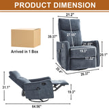 Manual Swivel Rocker Recliner Chair for Adults, Overstuffed Recliner Glider with Massage and Heat, Living Room Reclining Chair, Fabric Blue Luxlen