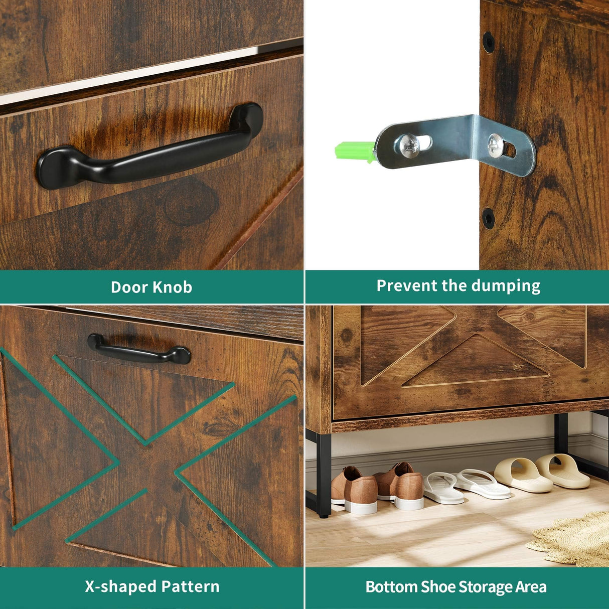 YITAHOME Shoe Storage Cabinet Entryway, 2 Flip Drawers Freestanding Organizer With Metal Legs, Narrow Storage Rack Cabinet, Rustic Brown YITAHOME