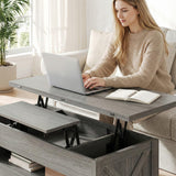 Amada Lift Top Coffee Table, 4 in 1 Convertible Coffee Table with Drawers and Hidden Compartment, Expandable Center Table Converts to Dining Table for Living Room, Wash Grey AMADA HOMEFURNISHING