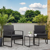 Greesum 3 Piece Wicker Conversation Bistro Sets Outdoor Patio Set Modern Rattan Chair Furniture Sets with Coffee Table for Yard Garden Porch Lawn (Black) Greesum