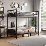 Jocoevol Bunk Bed Twin Over Twin, Heavy Duty Metal Bunkbeds with Ladder and Full-Length Guardrail, Convertible into 2 Individual Beds for Kids, Teens and Adults, Under-Bed Storage Space, Black Jocoevol