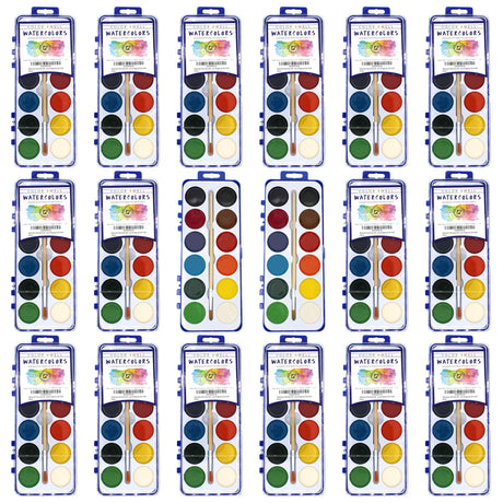 Watercolor Paint Pack with Wood Brushes 12 Washable Colors (0.61 Ounce (Pack of 18)) Color Swell