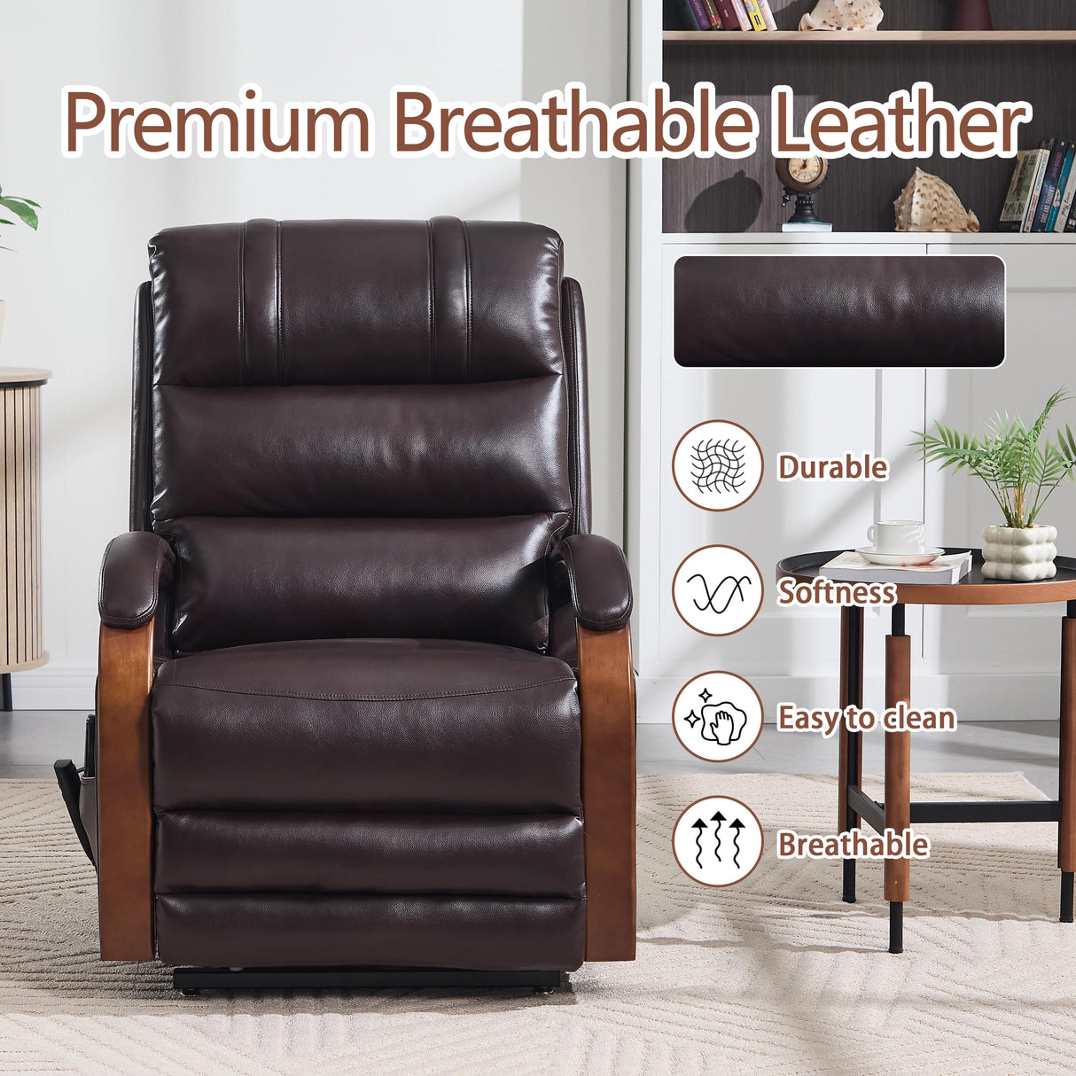 Electric Power Lift Recliner Chair for Elderly People, Dual Motor Power Lift Chair with Vibration Massage and Heat, Lay Flat Recliner, Standing Assistance Reclining, Faux Leather Red Brown Luxlen