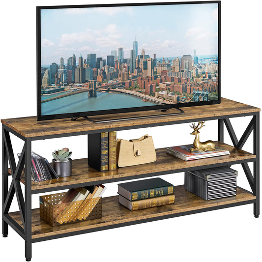 Yaheetech Industrial TV Stand for TV up to 65 inch, 55" TV Cabinet with 3 Tier Storage Shelves for Living Room, Entertainment Center TV Console Table with Metal Frame, Rustic Brown - WoodArtSupply