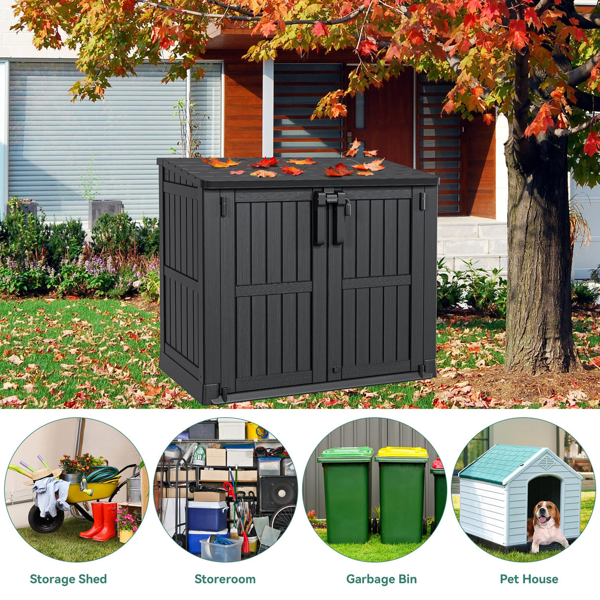 YITAHOME Light Gray Resin Tool Shed, 36 Cu Ft Waterproof Outdoor Horizontal Storage, Weather-Resistant Utility Shed with Air Vent for Trash and Lockable Doors, Garden Tools YITAHOME