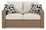 Signature Design by Ashley Beachcroft Casual Weather Resistant Resin Wicker Outdoor Loveseat with Cushion and 2 Accent Pillows, Dark Brown & Beige Signature Design by Ashley