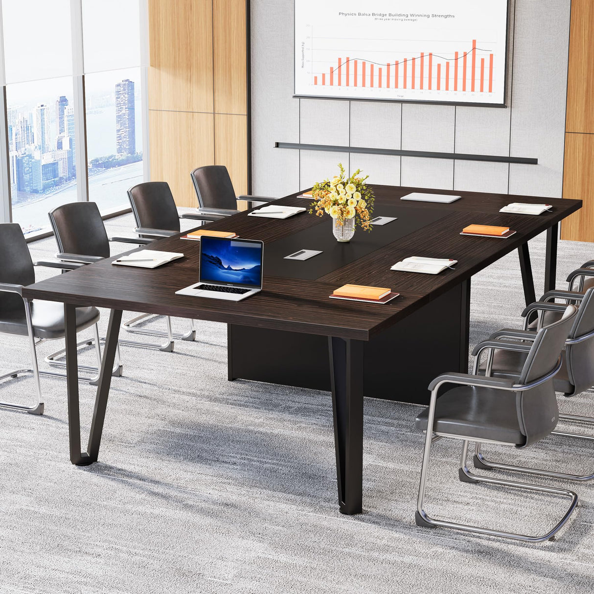 Tribesigns 8FT Conference Table with Cable Grommets for Meeting Room, 12 People Rectangle Seminar Table Large Boardroom Tables for Office, 94.5W x 47.25D x 29.5H Inch, Black Brown Tribesigns