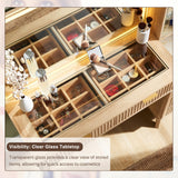 T4TREAM 48" Fluted Makeup Vanity Desk with Large 36" Mirror and Lights, Modern Glass Top Big Vanity Table with 5 Drawers & Adjustable Shelves, Dressing Table Set w/Charging Station for Bedroom, Oak T4TREAM