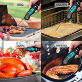 KULUNER TP-01 Waterproof Digital Instant Read Meat Thermometer with 4.6 Folding Probe Backlight Calibration Function for Cooking Food Candy, BBQ Grill, Liquids,Beef(Black) KULUNER