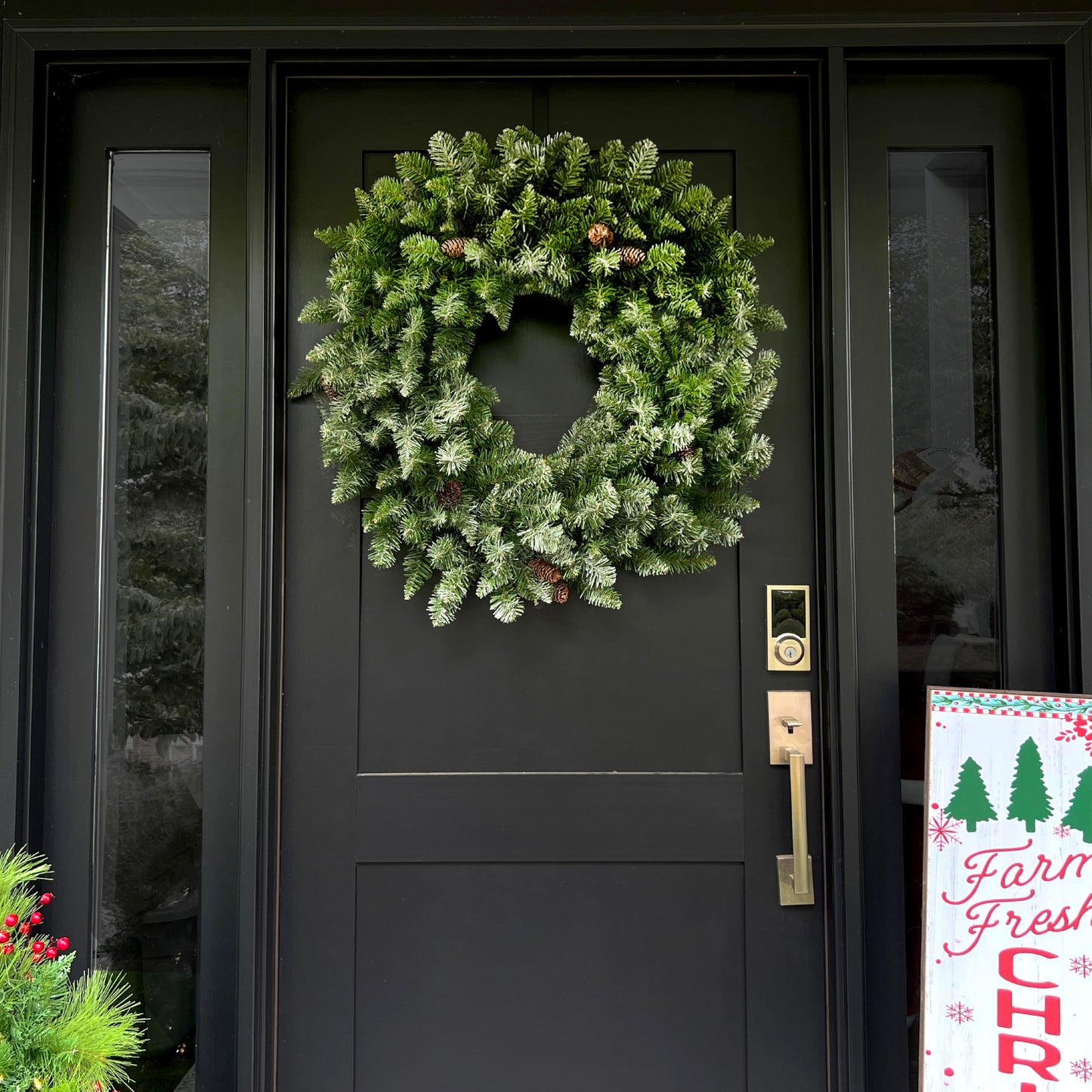 Fraser Hill Farm 36" Frosted Pine Wreath Door Hanging with Pinecones, No Lights, FFWRA036-0SN, Snow