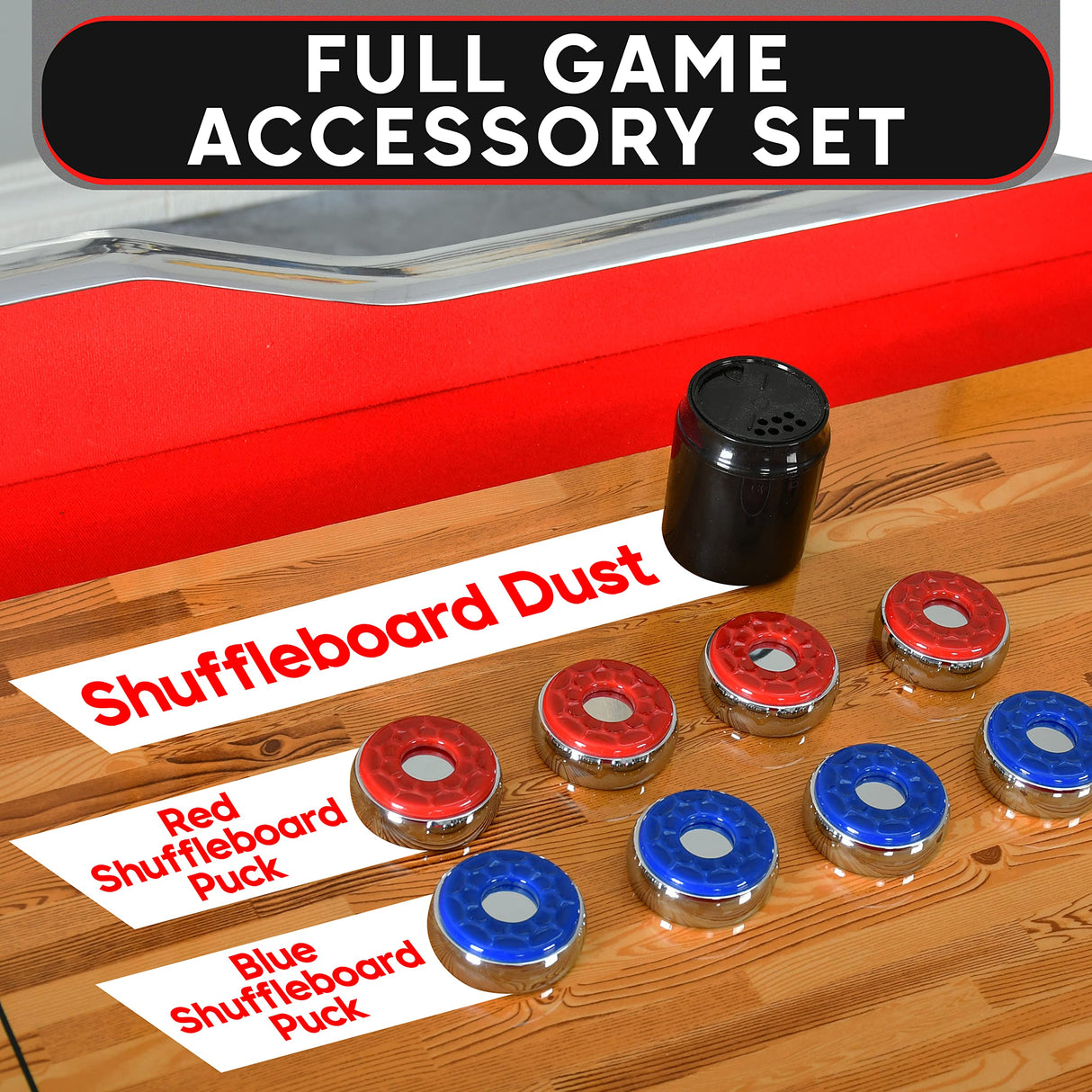 SereneLife Shuffleboard Table, 9ft Poly Coated Surface, with Accessories, Abacus Style Scoring, Fast Puck Action Play, Indoor and Outdoor Portable Arcade Shuffle Board Game Table for Kids and Adults SereneLife