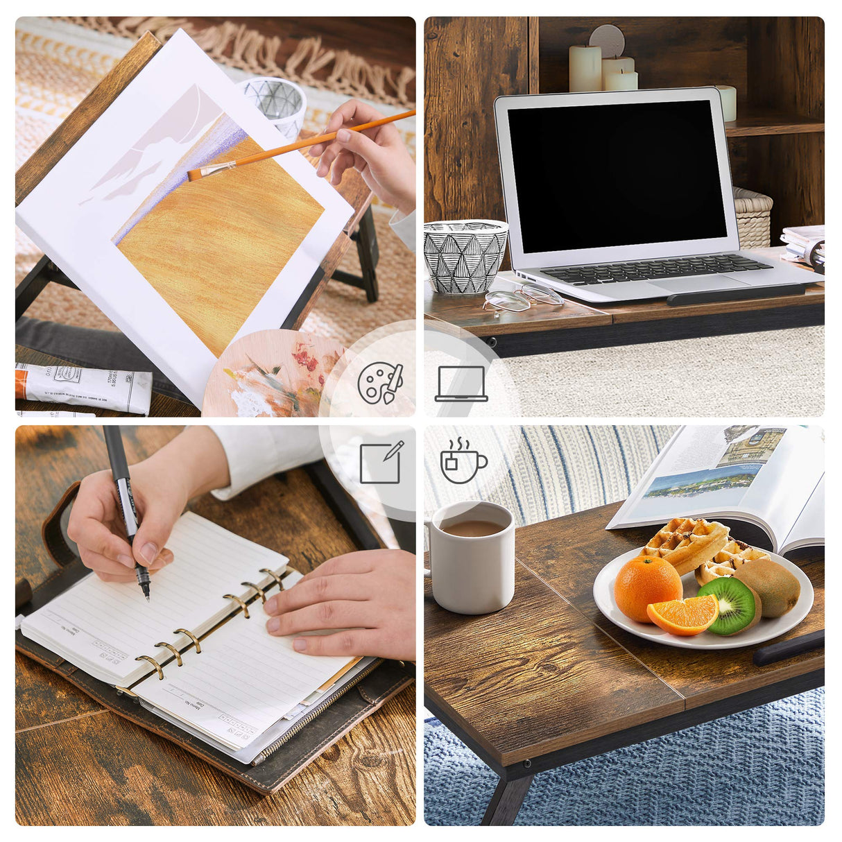 SONGMICS Laptop Desk, Bed Sofa Breakfast Tray, Adjustable Tilt Top, Right-Left Handed, Adjustable Folding Legs, Drawer, Rustic Dark Brown ULLD110B01 SONGMICS