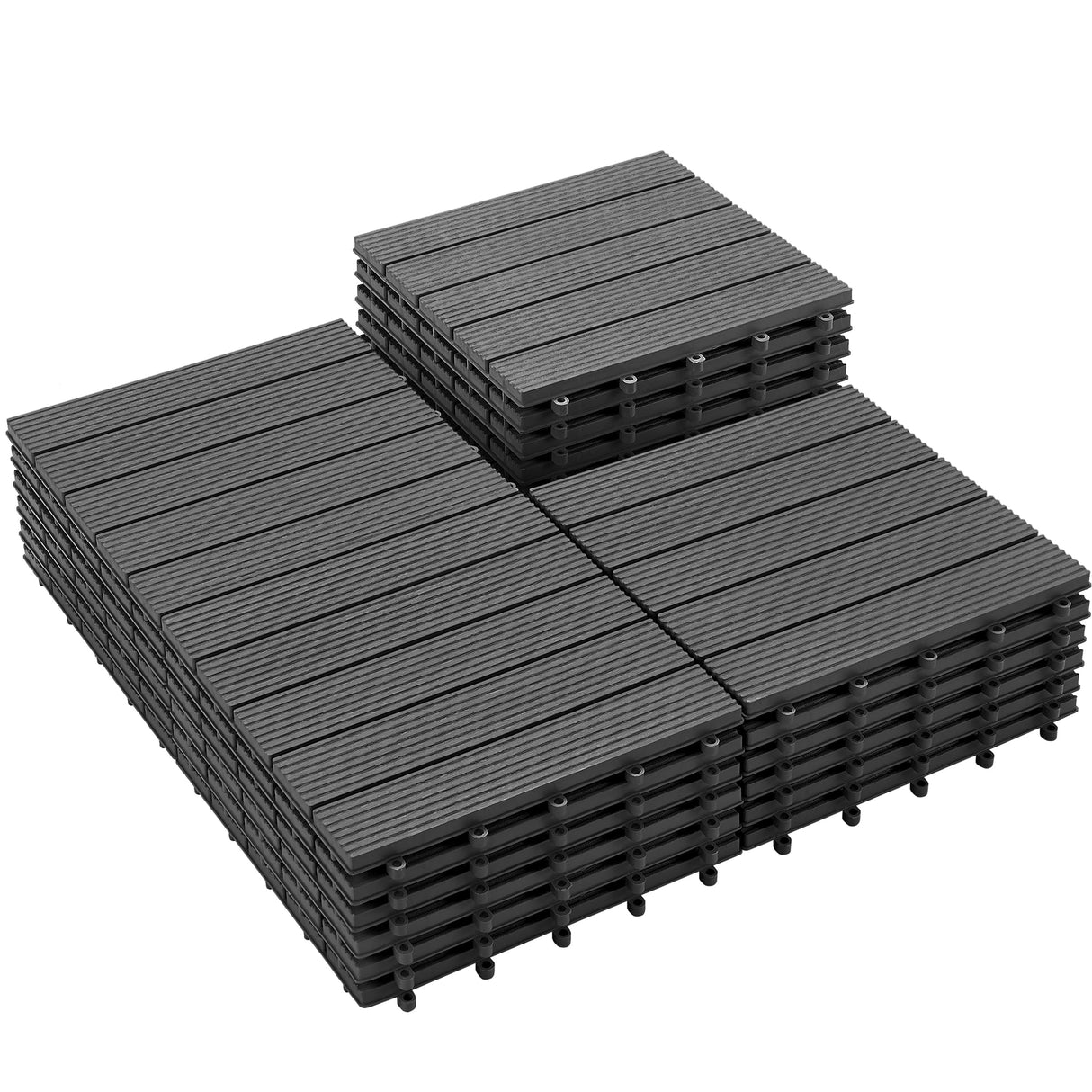 PrimeZone 27 PCS Plastic Interlocking Patio Deck Tiles - 12" x 12" Waterproof Indoor Outdoor Flooring, Patio Floor Decking for Balcony, Backyard, Garden & Poolside, All Weather Use, Dark Grey PrimeZone