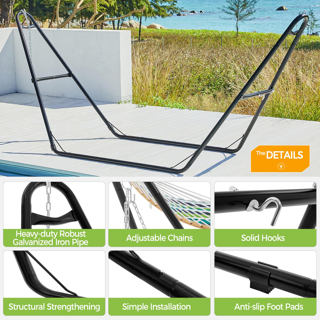 Yaheetech Universal Hammock Stand, Heavy-Duty Double-Pipe Steel Hammock Stand for 9-14.5 Ft Hammocks, 475 Lb Capacity and Capable of Holding 2-3 People Yaheetech