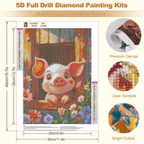 MEIYUDA 5D Pig Diamonds Painting Kits for Adults, DIY Flowers Cute Pig Round Full Drill Diamond Art for Adults Beginners, Cartoon Animals Crafts Kits for Home Wall Decor Present 12×16inch MEIYUDA