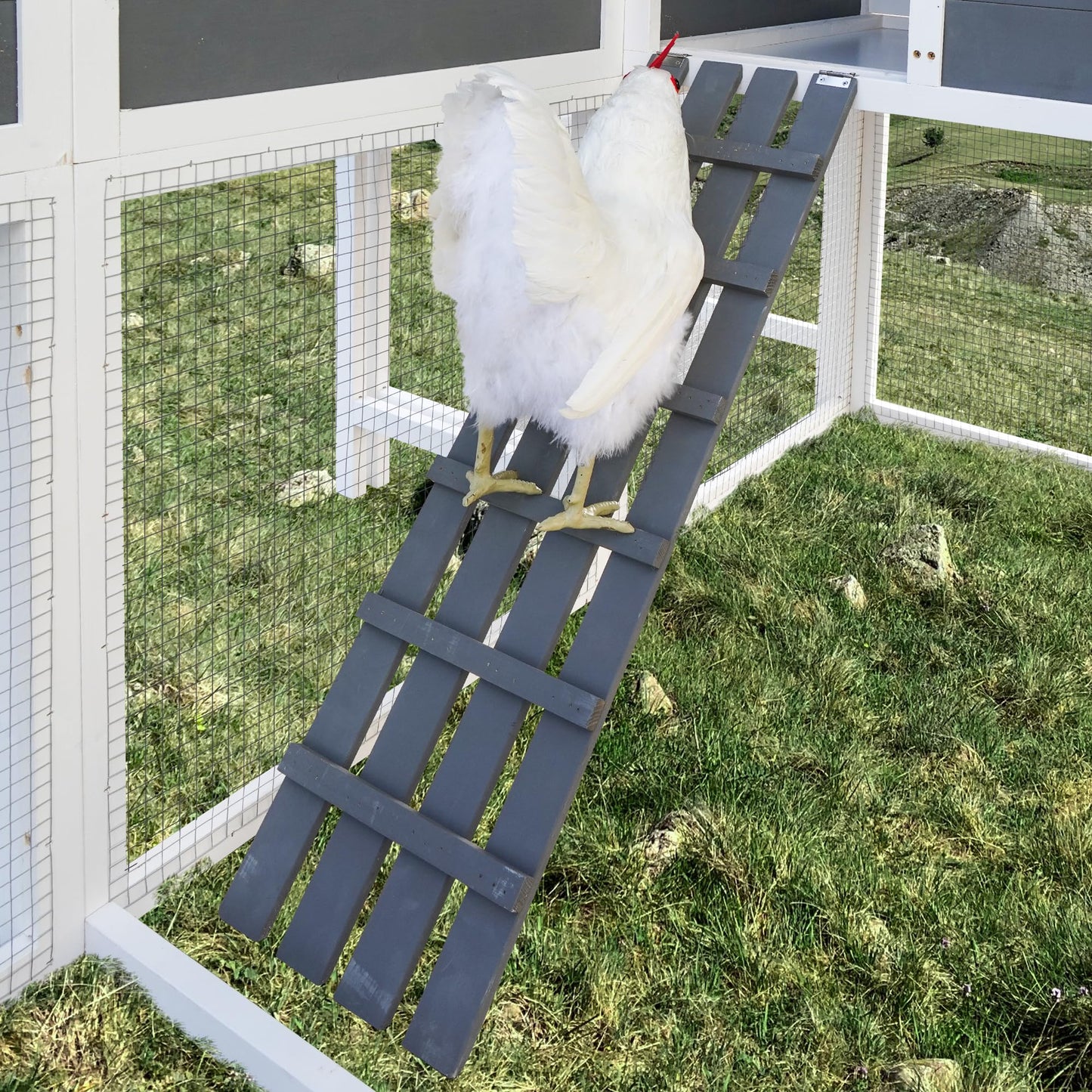 LZ LEISURE ZONE Chicken Coop with Chicken Run, Outdoor Hutch with Nesting Boxes, Wooden Walk-in Chicken House with Pull Out Trays, Garden Backyard Cage, Gray - WoodArtSupply