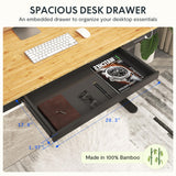 SANODESK Standing Desk with Drawer,Dual Motor 3 Stage Electric Height Adjustable Home Office Desk with Storage & Wireless Charging, 55 inch Bamboo Tabletop/Black Frame SANODESK