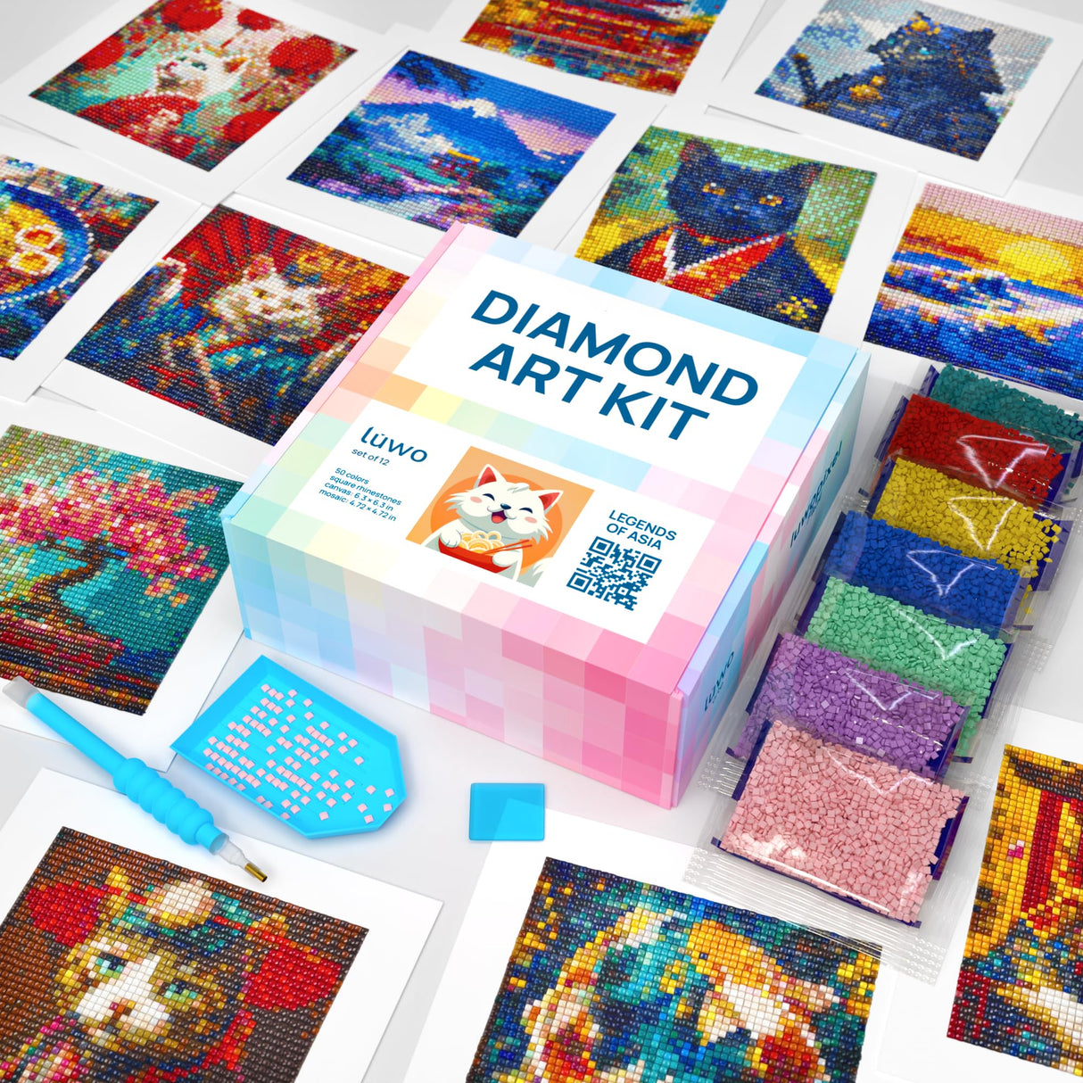 LuwoArte 12 Pack Diamond Painting Kits for Adults – Featuring Legends of Asia Designs – Full Drill DIY Paint Gem Art for Adults – Brilliant 5D Diamond Painting Kit – Relaxing Craft for Home Wall Décor LuwoArte