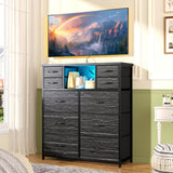 DurayLoly Dresser for Bedroom with Charging Station and LED and 10 Fabric Drawers, Sturdy Bedroom Dresser for Storage, Closet, Hallway (Black) DurayLoly