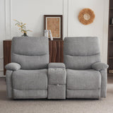 GUEAPY Manual Reclining Loveseat Sofa, Double Recline Love seat with Heat & Massage, Cup Holders & Storage Pocket, Comfortable Reclining Loveseat for Home Theater, Living Room, RV Recliner Grey GUEAPY