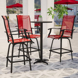 Flash Furniture Valerie Patio Bar Height Stools Set of 2, All-Weather Textilene Swivel Patio Stools with High Back & Armrests in Red Flash Furniture