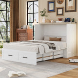 Ball & Cast Murphy Bed Full Size with Charging Station,Farmhouse Murphy Cabinet with Large Storage Drawer,Hideaway Bed Foldable Platform Bed for Guest Room, Apartment, White Ball & Cast