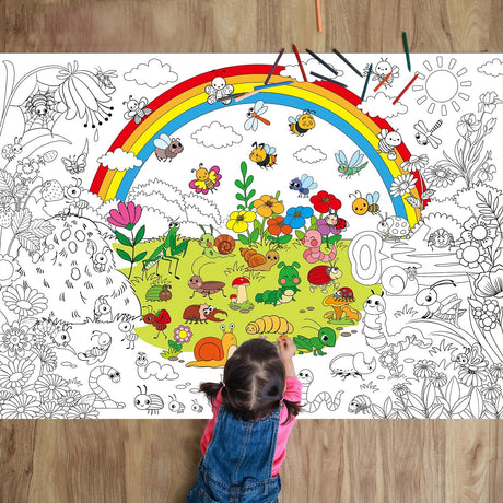 Naozinebi Bug Garden Coloring Poster for Kids Giant Coloring Poster Large Bugs Coloring Tablecloth Jumbo Coloring Books for Kids Classroom Home Birthday Party Supplies Favor Naozinebi