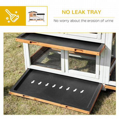 PawHut 62" Rabbit Hutch, Wooden Bunny Hutch, Guinea Pig Cage, Small Animal Enclosure with Wheels, Run Area, Removable Tray, Asphalt Roof, Lockable Doors and Ramp, Nature Wood PawHut