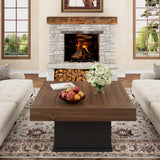 LED Coffee Tables for Living Room, 33.5" Square Center Table with Storage & Hidden Shelf, Large Modern Coffee Table Desk with RGB Lights, Living Room Tables Cocktail Table, Plug-in Use (Vintage Brown) knoworld