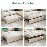 HONBAY Modular Sectional Sleeper Sofa Bed, Sectional Couch with Pullout Bed U Shaped Modular Couch with Storage Ottoman for Living Room, Beige HONBAY