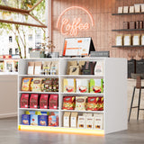 PAKASEPT Reception Desk with Counter for Retail & Checkout,Modern Front Reception Counter with LED Lights,Drawers & Open Shelves,Retail Counter with Storage for Countertop,Beauty Salon,Shop,Bar,White PAKASEPT