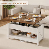 ONBRILL Lift Top Coffee Table, 3 in 1 Multi-Functional Coffee Table with Storage and Hidden Compartments, Farmhouse Rectangular Convertible Coffee Table to Dining Table for Living Room, White ONBRILL