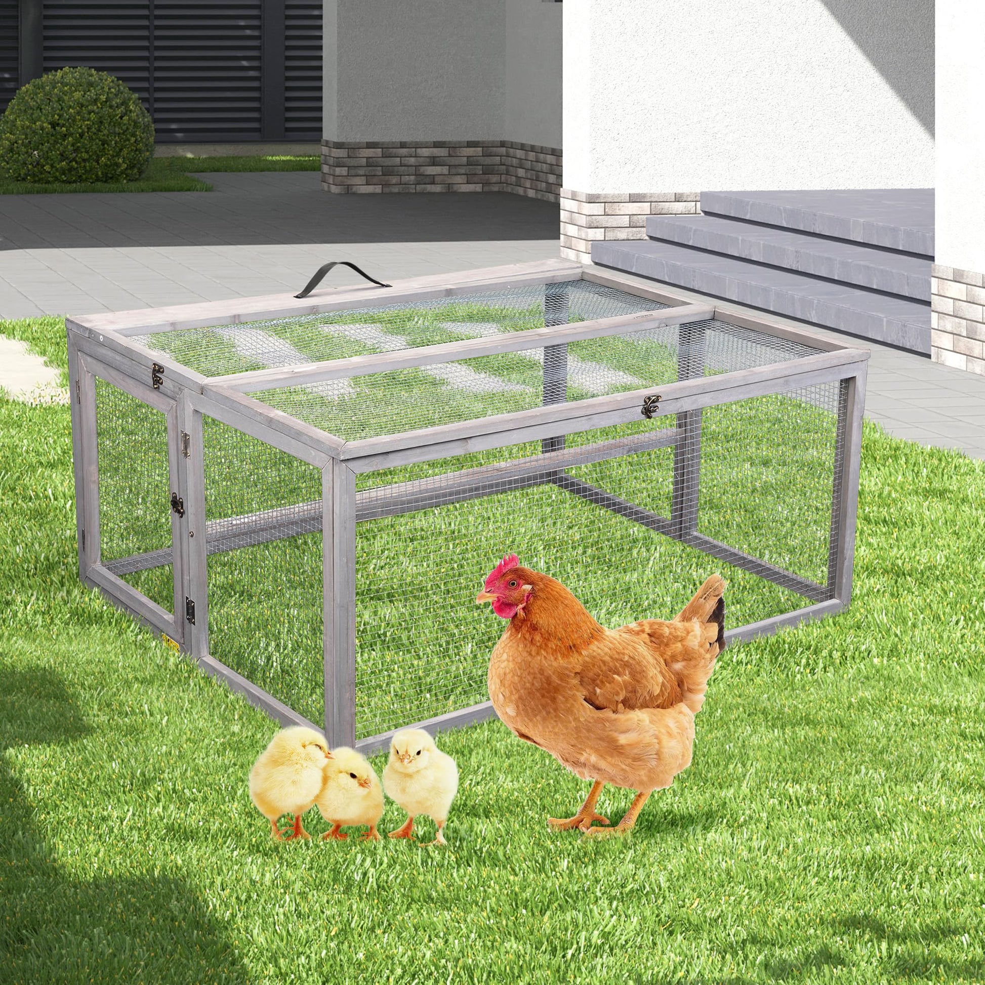 COZIVVOVV Durable Wooden Chicken Coop with Run, Portable and Foldable Chicken Brooder Box, Indoor Outdoor Hen House for Chick Duck Bunny Small Animals 45" L（Grey） - WoodArtSupply