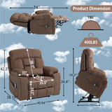 PUG258Y 4-Motor Power Lift Recliner Chair for Big and Tall Seniors: 9689Pro Lay Flat Lift Chair with Heat and Massage, Reclining to 180, Adjustable Headrest and Lumbar - Velvet Fabric - Nut Brown PUG258Y