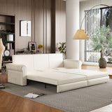 DNChuan 93.7" Chesterfield 3 Seater Pull Out Sofa Bed King Size with Pillows, PU Leather 3-in-1 Convertible Sleeper Couch with Nails Trim, Space Saving for Living Room, Cream White DNChuan