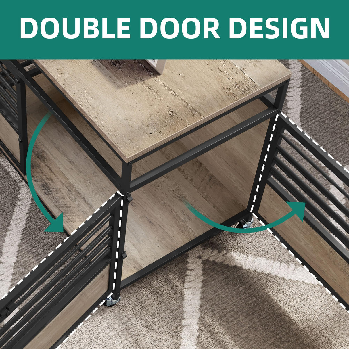 YITAHOME 39" Dog Crate Furniture with Wheels, Heavy Duty Wood Dog Cage Table with Double-Doors Chew-Resistant Farmhouse Decorative Wooden Dog Kennel Indoor for Large and Medium Dogs, Grey YITAHOME