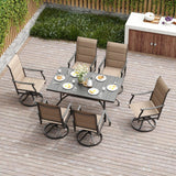 Soohow Patio Dining Set for 6, 7-Piece Outdoor Dining Table and Chairs Set, 6 x Swivel Outdoor Chairs with Paded Textilene and 60"x35" Patio Table with 1.57" Umbrella Hole for Poolside, Backyard Soohow