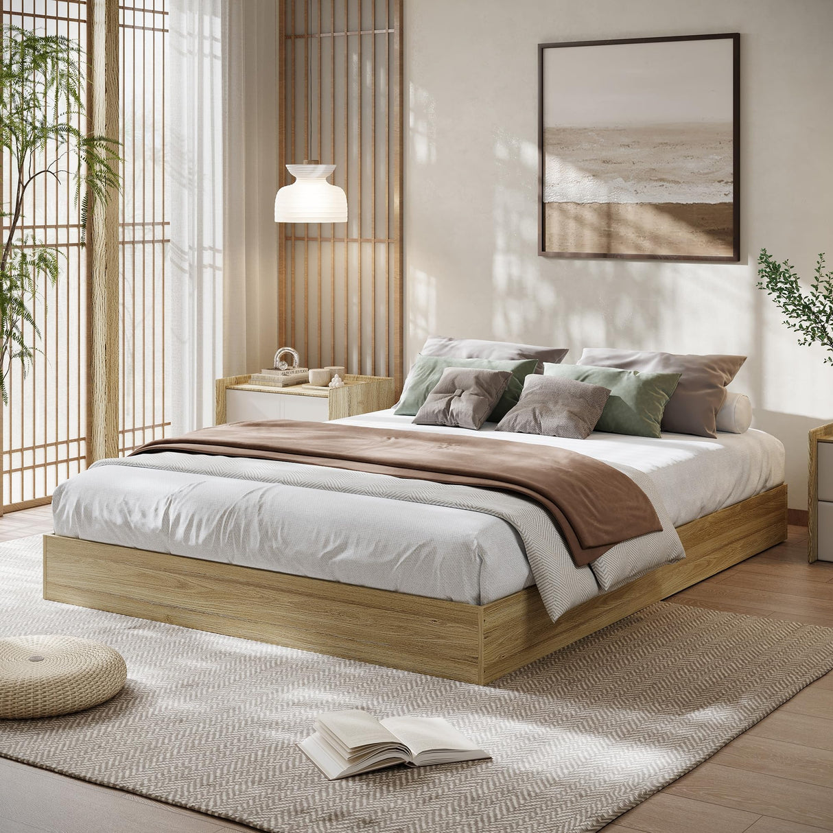 ELETHEBIA Twin Size Wooden Platform Bed Frame, Floor-Standing Bed Frame with Wood Slats Support, No Box Spring Needed, Low Profile, No Headboard, Easy Assembly, for Small Bedrooms, Apartments, Oak ELETHEBIA