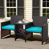 Shintenchi Wicker Patio Conversation Furniture Set with Detachable Chairs & Table and Two Removable Cushions,Rattan Wicker Lover Chair for Patio,Garden, Courtyard and Lawn Backyard (Blue) Shintenchi