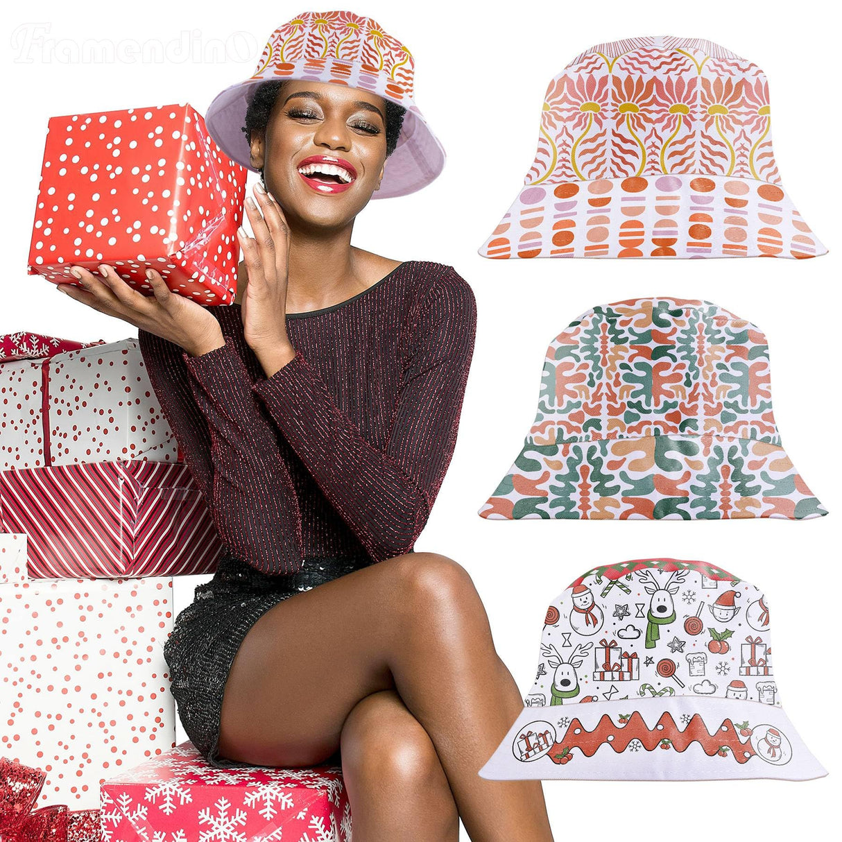 Framendino, 6 Pack Sublimation DIY Bucket Hats Blank Beach Fishing Caps White for Men Women Framendino