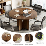 LITTLE TREE 39-Inch Small Conference Table for 4, Round Meeting Table with X-Shape Pedestal, for Office, Conference Room, Small Spaces, Dark Brown LITTLE TREE
