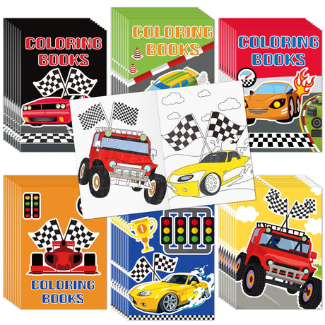 JAPBOR 24pcs Race Car Coloring Books Bulk for Kids Party Favors, Racing Small Art Color Book for Goody Bags Birthday Painting Games Gifts, Truck Transportation Themed DIY Doodle Mini Booklet Supplies JAPBOR