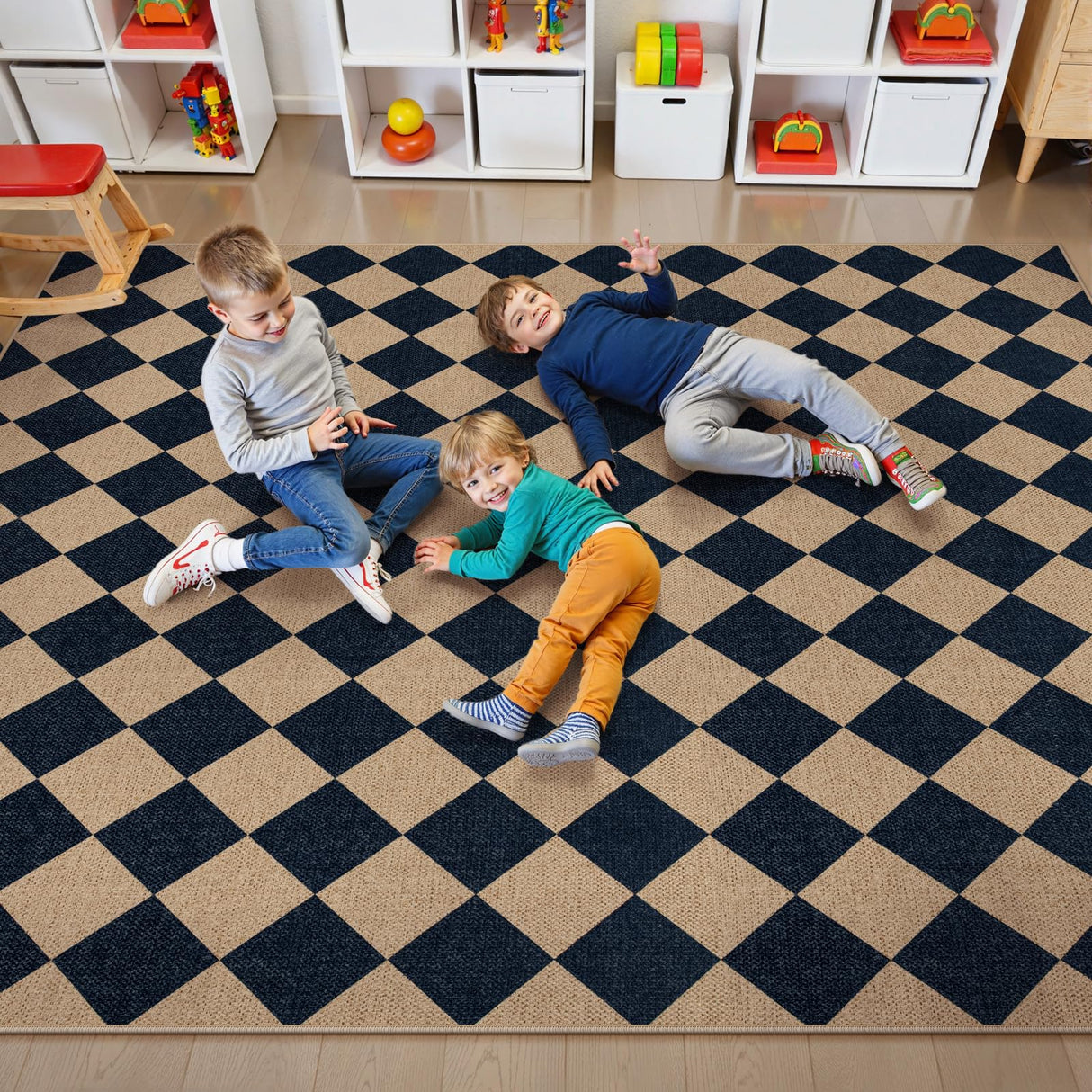 Lahome Checkered Easy Jute 5x7 Area Rugs, Washable Outdoor Patio Rug for Living Room Diamond Indoor Outdoor Carpet, Farmhouse Geometric Non Slip Black Carpet for Backyard Dining Room Lahome