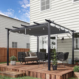 Outsunny 10' x 10' Aluminum Patio Pergola with Retractable Pergola Canopy, Backyard Shade Shelter for Porch, Outdoor Party, Garden, Grill Gazebo, Dark Gray Outsunny