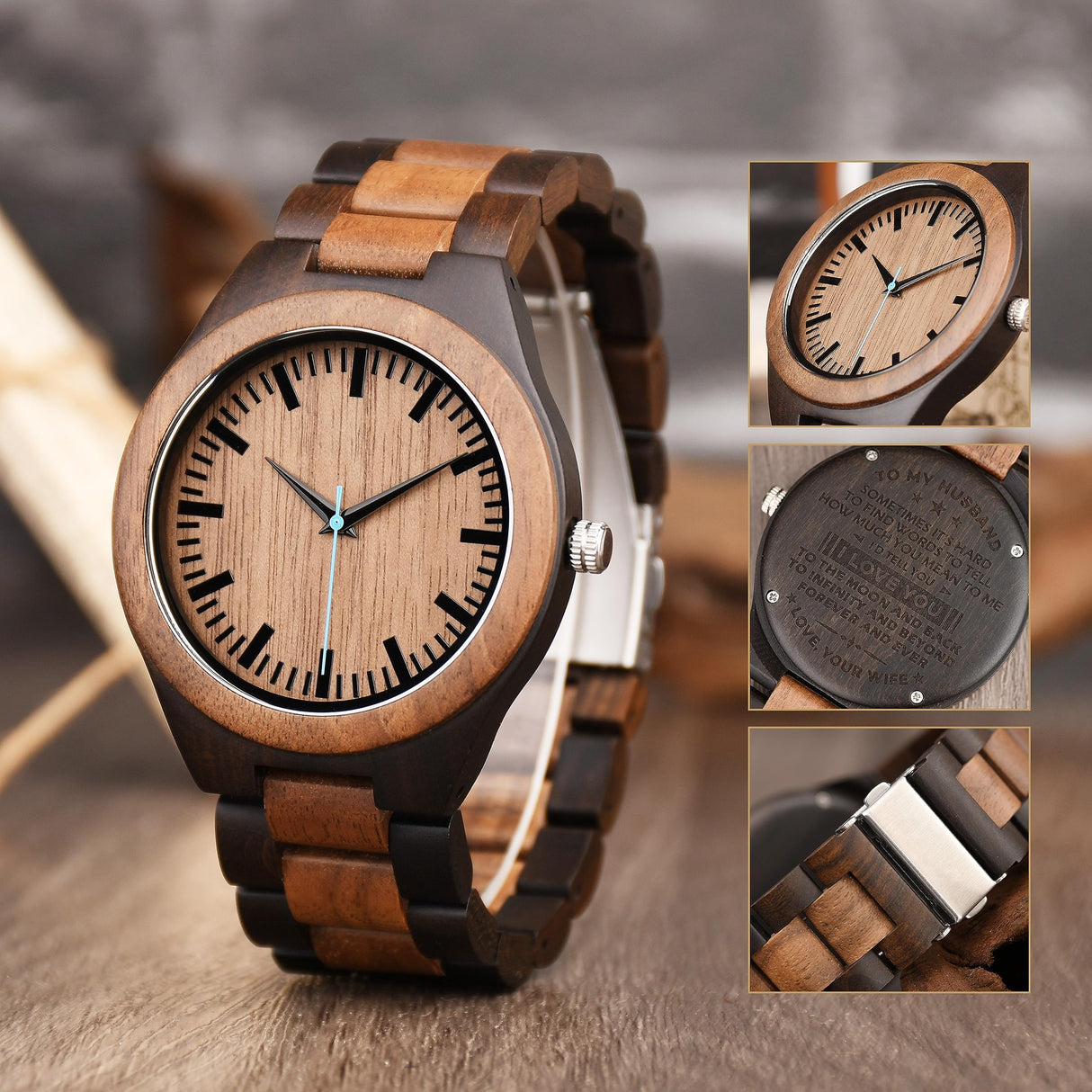 Personalized Wood Watch for Men Engraved Men's Wooden Watch Customized Anniversary Birthday Watch for Husband Dad Son LMWOOD